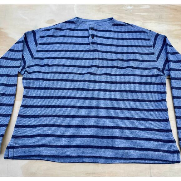 St John's Bay Men's Blue Quarter Button Striped Knitted Sweater, Size L - Picture 2 of 5